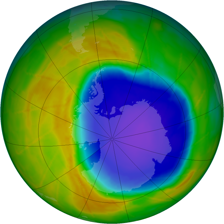 Antarctic ozone map for 24 October 2009